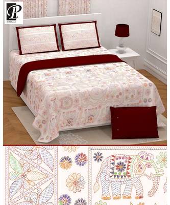 king size  cotton katha print hand work double  bed sheet with pillow cover 1
