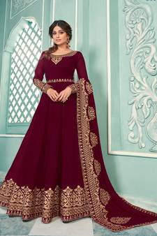 Maroon Embroidered Flared Anarkali Suit