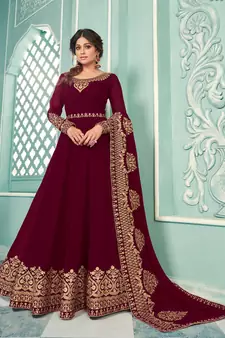 Maroon Embroidered Flared Anarkali Suit