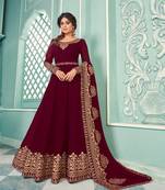 Maroon Embroidered Flared Anarkali Suit