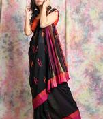 Black cotton handloom saree with dual border