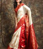 White and red Manipuri silk saree