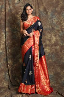 Black and red Manipuri silk saree 1