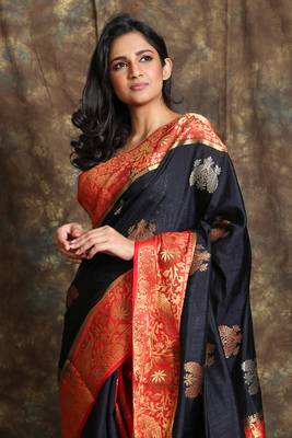 Black and red Manipuri silk saree 4