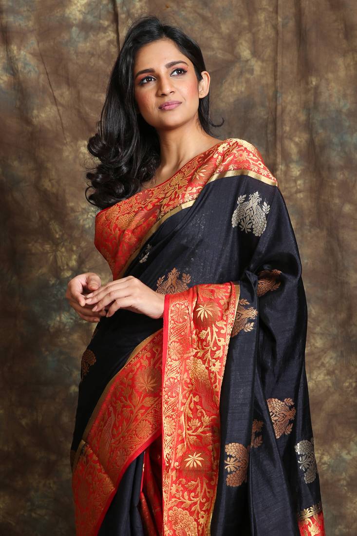 Black and red Manipuri silk saree