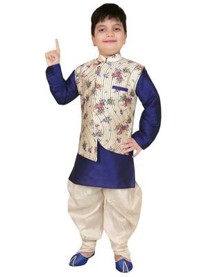 Blue embroidered cotton silk boys-kurta-pyjama 1