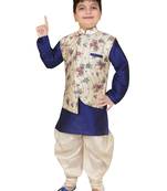 Blue embroidered cotton silk boys-kurta-pyjama
