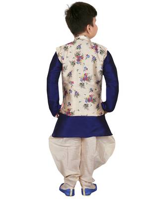 Blue embroidered cotton silk boys-kurta-pyjama 3