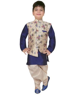 Blue embroidered cotton silk boys-kurta-pyjama 4