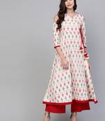 Beige printed cotton kurta set