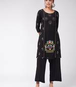 Black printed rayon kurta set