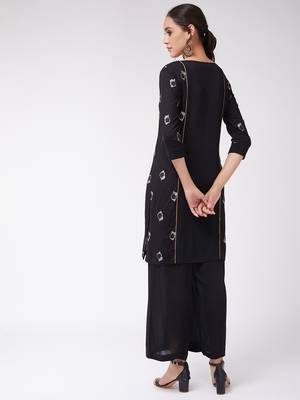 Black printed rayon kurta set 3