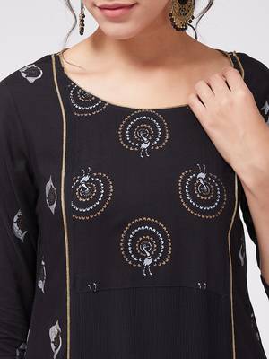 Black printed rayon kurta set 4