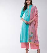 Blue printed cotton kurta set