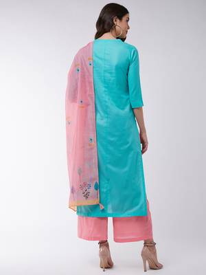 Blue printed cotton kurta set 3
