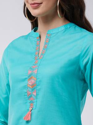 Blue printed cotton kurta set 4