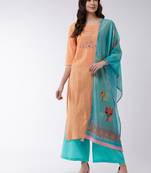 Orange printed cotton kurta set