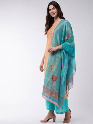 Orange printed cotton kurta set 2