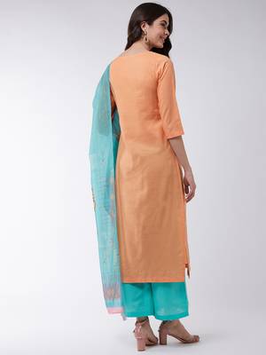 Orange printed cotton kurta set 3