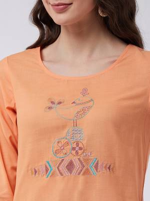 Orange printed cotton kurta set 4
