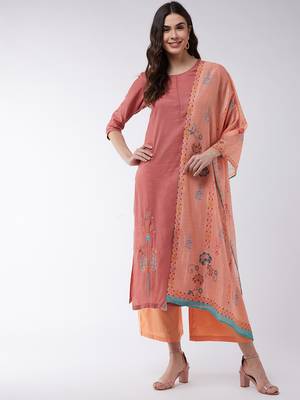 Pink printed cotton kurta set  1
