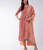 Pink printed cotton kurta set 