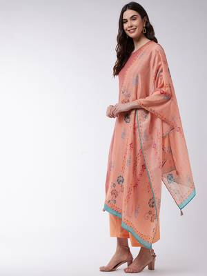 Pink printed cotton kurta set  2