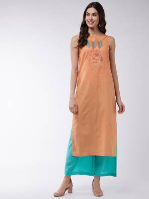 Orange printed cotton kurta srt 1