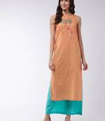 Orange printed cotton kurta srt