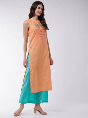 Orange printed cotton kurta srt 2