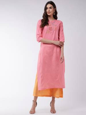 Pink printed cotton kurta set 1