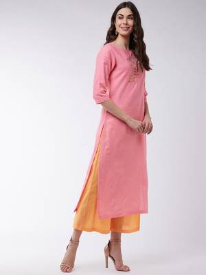 Pink printed cotton kurta set 2