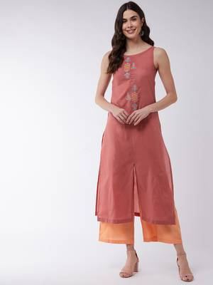 Pink printed cotton kurta set 1