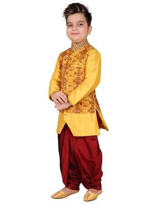 Multicolor embroidered cotton silk boys-kurta-pyjama 3