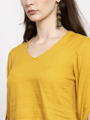 Yellow plain viscose rayon kurtas-and-kurtis 2