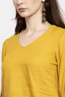 Yellow plain viscose rayon kurtas-and-kurtis