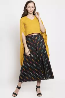 Yellow plain viscose rayon kurtas-and-kurtis