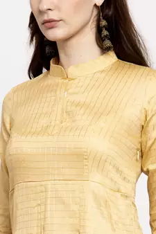 Yellow woven cotton kurtas-and-kurtis