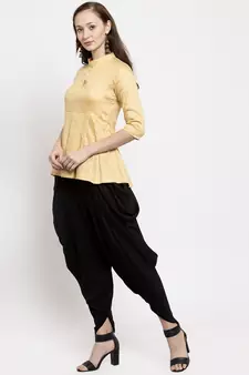 Yellow woven cotton kurtas-and-kurtis