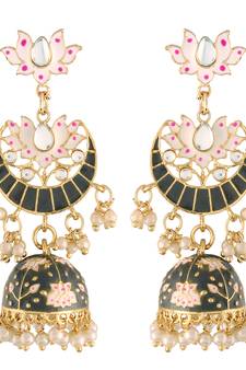 Traditional Floral Kundan Studded Black Meenakari Jhumka Earrings For Women (E2912B)
