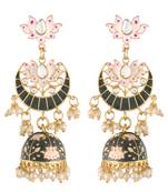 Traditional Floral Kundan Studded Black Meenakari Jhumka Earrings For Women 