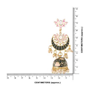 Traditional Floral Kundan Studded Black Meenakari Jhumka Earrings For Women  3