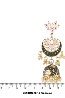 Traditional Floral Kundan Studded Black Meenakari Jhumka Earrings For Women 