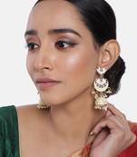  Floral Kundan Studded Cream Meenakari Jhumka Earrings