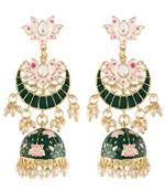  Traditional Floral Kundan Studded Green Meenakari Jhumka Earrings For Women