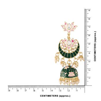  Traditional Floral Kundan Studded Green Meenakari Jhumka Earrings For Women 2