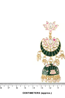  Traditional Floral Kundan Studded Green Meenakari Jhumka Earrings For Women