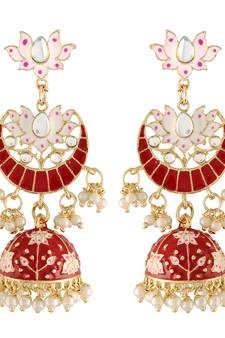 Traditional Floral Kundan Studded Red Meenakari Jhumka Earrings For Women (E2912R)