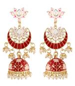 Traditional Floral Kundan Studded Red Meenakari Jhumka Earrings For Women (E2912R)