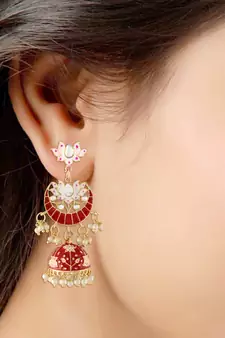 Traditional Floral Kundan Studded Red Meenakari Jhumka Earrings For Women (E2912R)
